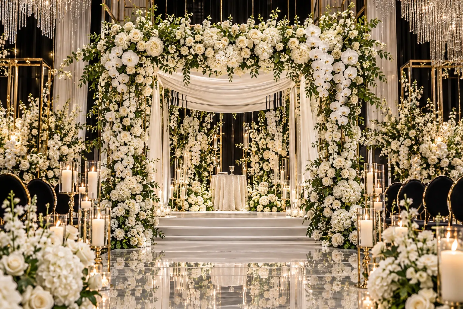An ivory floral chuppah