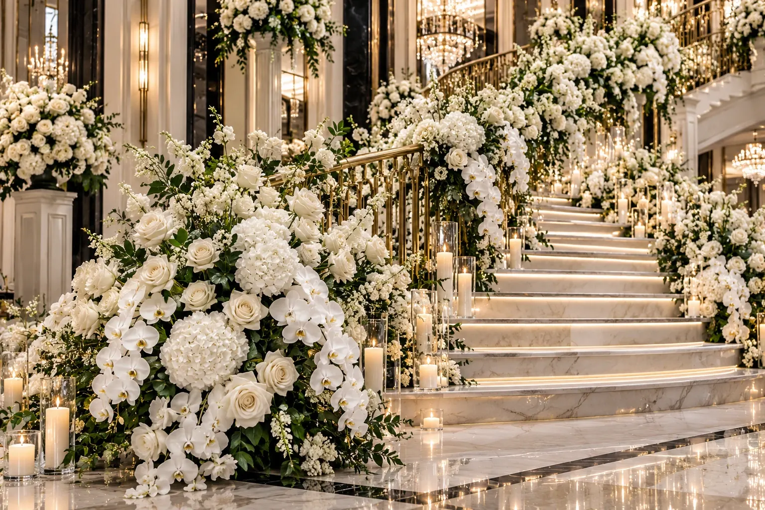 A floral stairway installation