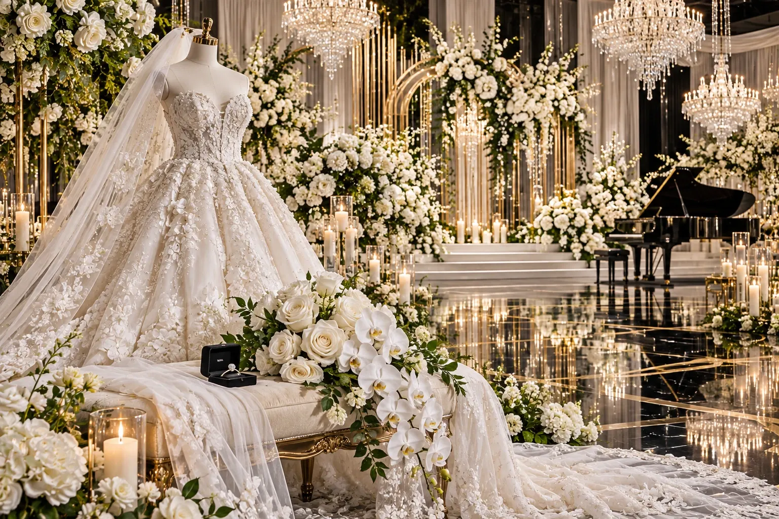 Couture gown and ceremony setting